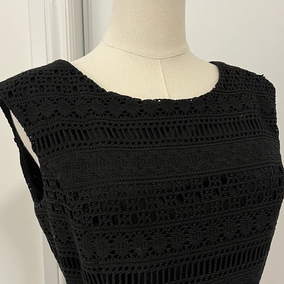 Ellen Tracy Black Dress Small Midi Work Office Dinner Party Textured Beige Belt - Picture 8 of 10